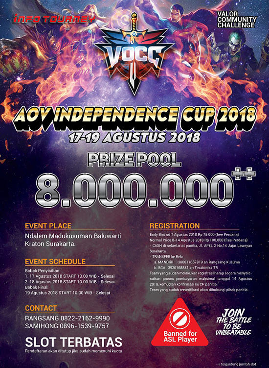 turnamen aov arena of valor independence cup 2018 agustus 2018 poster
