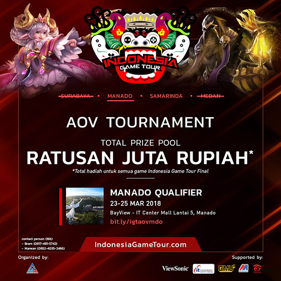 turnamen aov arena of valor indonesia game tour manado qualifier maret 2018 poster