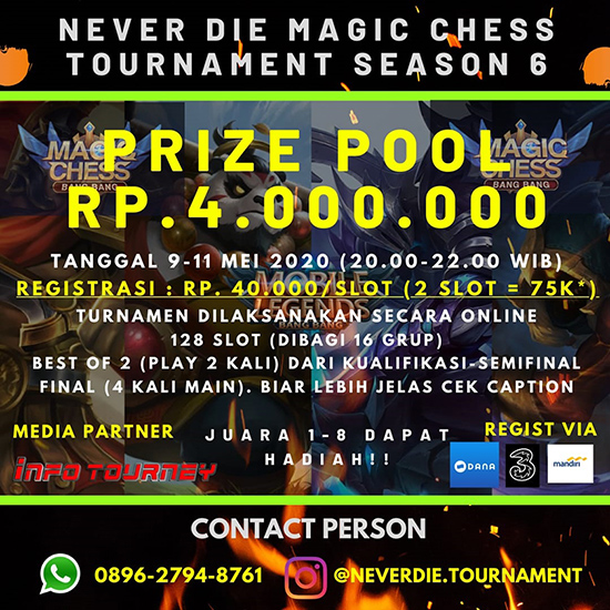 turnamen magic chess magicchess mei 2020 never die season 6 poster