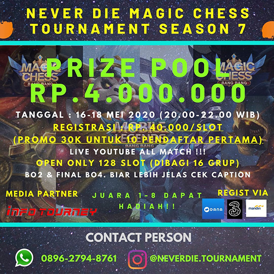 turnamen magic chess magicchess mei 2020 never die season 7 poster