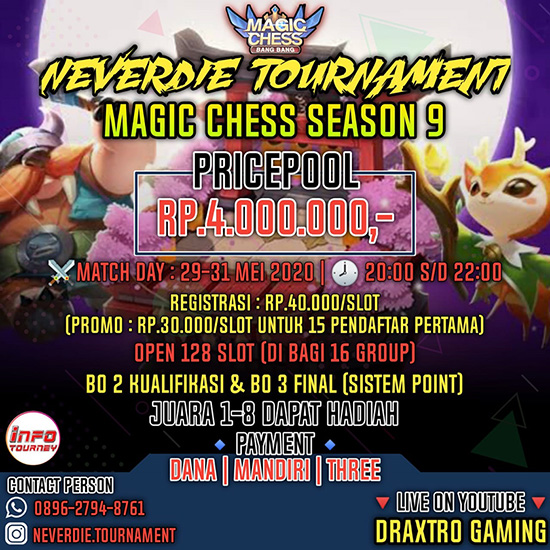 turnamen magic chess magicchess mei 2020 never die season 9 poster
