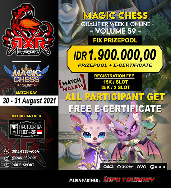 turnamen magic chess magicchess agustus 2021 rxr esport season 59 week 2 poster