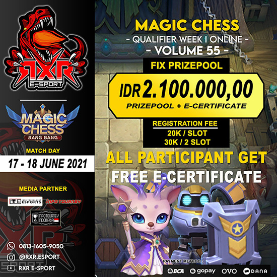 turnamen magic chess magicchess juni 2021 rxr esport season 55 week 1 poster