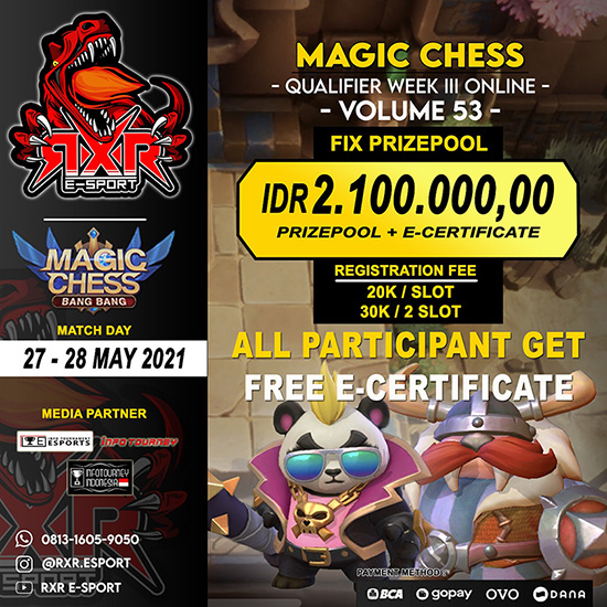 turnamen magic chess magicchess mei 2021 rxr esport season 53 week 3 poster
