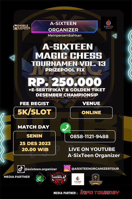 turnamen magic chess magicchess desember 2023 a sixteen organizer season 13 poster