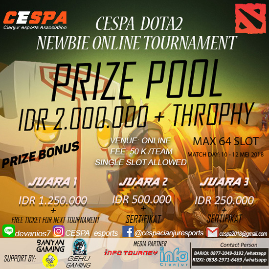 turnamen dota2 cespa newbie tournament mei 2018 poster