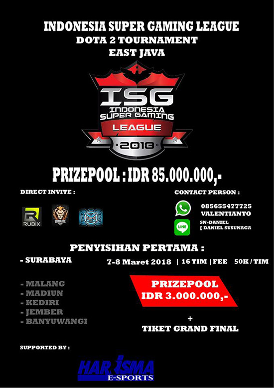 turnamen dota2 indonesia super gaming league april 2018 poster