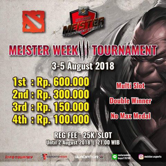 turnamen dota2 meister weekly 3 online tournament agustus 2018 poster