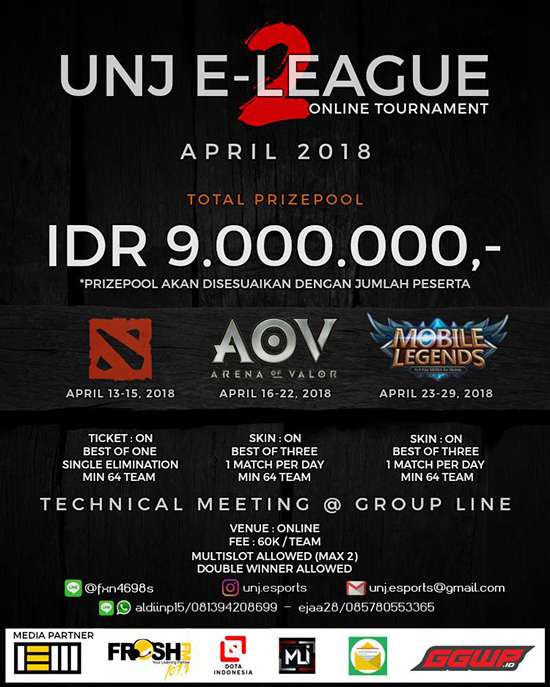 turnamen dota2 unj e league season 2 april 2018 poster