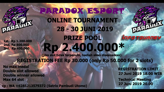 turnamen dota dota2 juni 2019 bahteratv x paradox esports poster