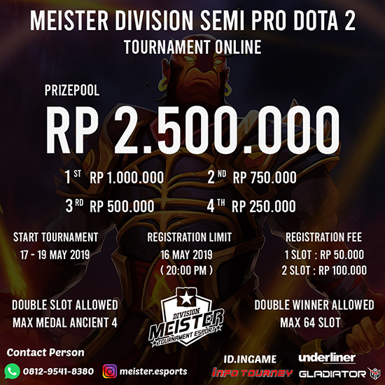 turnamen dota dota2 meister division semi pro dota2 mei 2019 poster