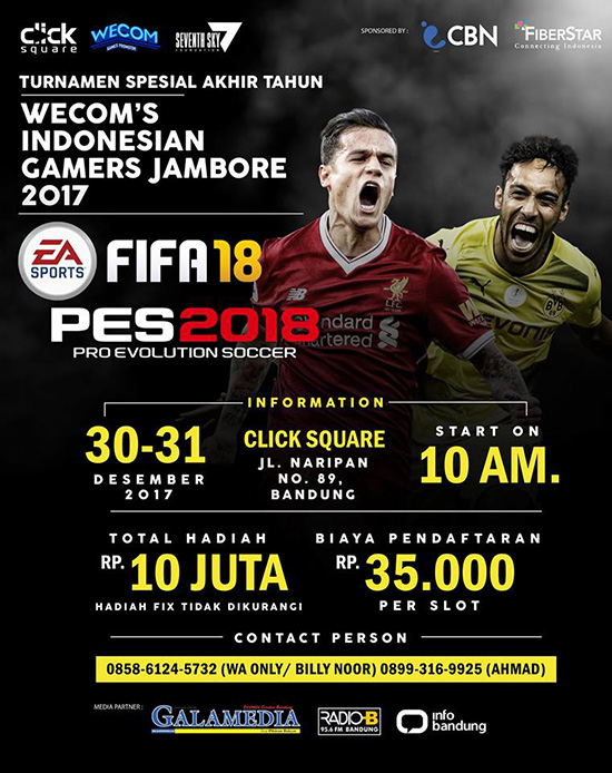turnamen fifa pes wecom indonesia gamers jamboree desember 2017 poster