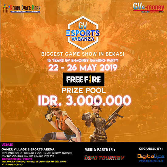 turnamen ff freefire gv esports vaganza bekasi mei 2019 poster