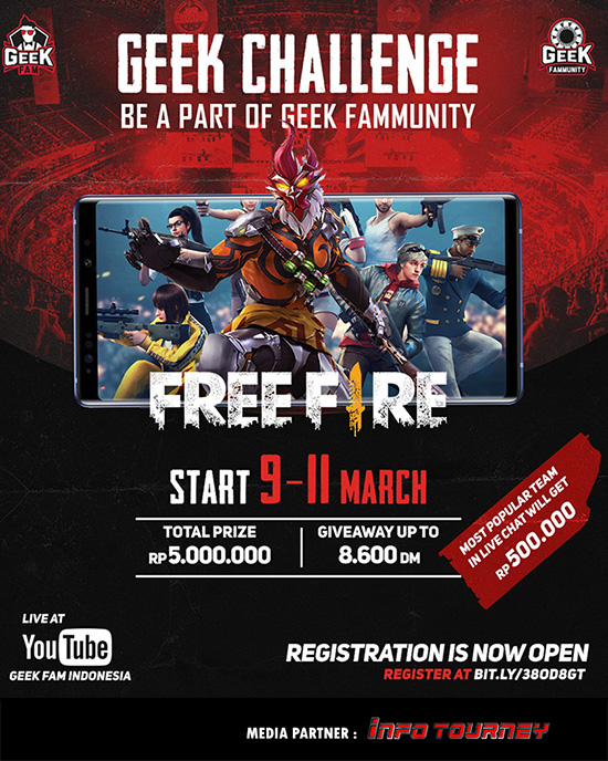 turnamen ff free fire maret 2020 geek challenge poster