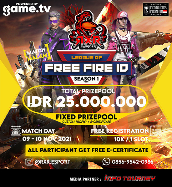 turnamen ff free fire november 2021 rxr esport x free fire id season 1 week 1 poster