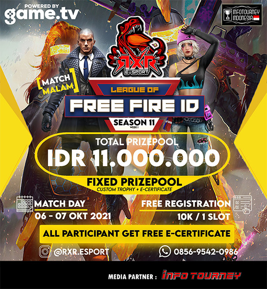 turnamen ff free fire oktober 2021 rxr esport x free fire id season 11 week 1 poster