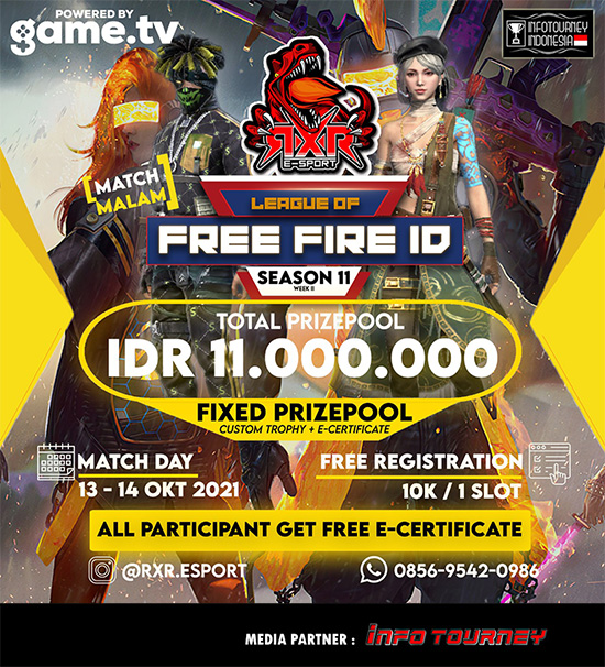 turnamen ff free fire oktober 2021 rxr esport x free fire id season 11 week 2 poster