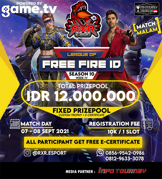 turnamen ff free fire september 2021 rxr esport x free fire id season 10 week 4 poster