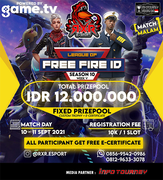 turnamen ff free fire september 2021 rxr esport x free fire id season 10 week 5 poster