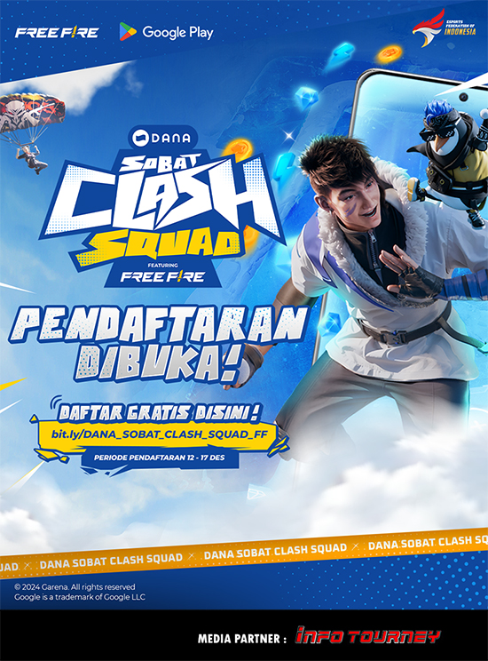 turnamen ff free fire desember 2024 dana sobat clash squad poster