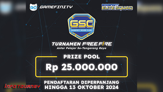 turnamen ff free fire oktober 2024 gamefinity school clash logo
