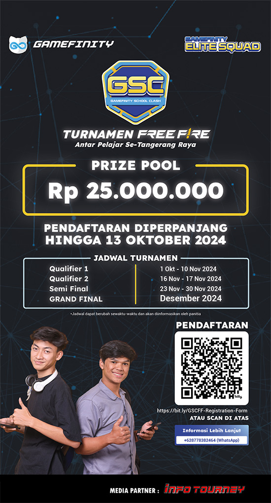 turnamen ff free fire oktober 2024 gamefinity school clash poster