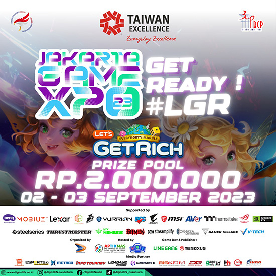 turnamen lets get rich agustus 2023 jakarta game expo 2023 1 poster