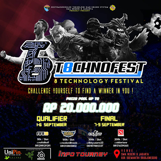 turnamen mobile legends cs go dota2 fifa18 8 technology festival september 2018 poster