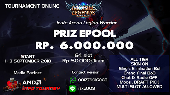 turnamen mobile legends icafe arena legion warrior september 2018 logo