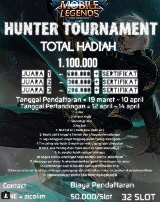 turnamen mobile legends hunter tournament online april 2018 poster