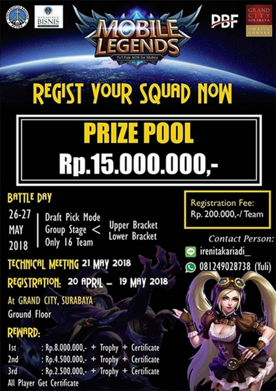 turnamen mobile legends petra business festival mei 2018 poster