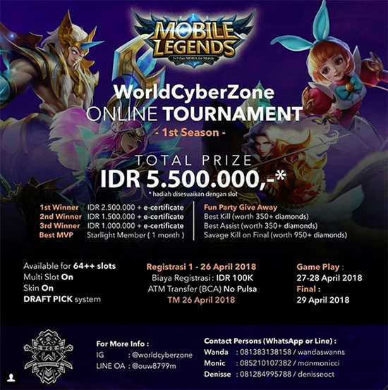 turnamen mobile legends world cyber zone season 1 april 2018 poster