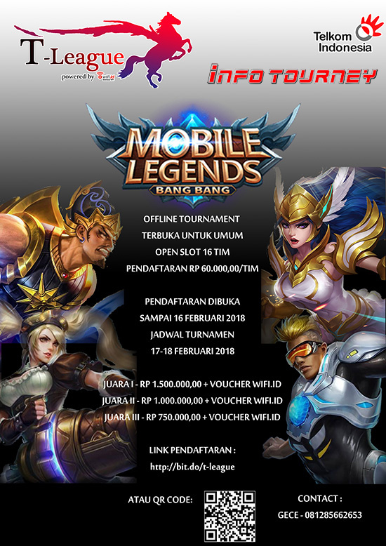 turnamen mobile legends t league powered by WiFi id februari 2018 poster