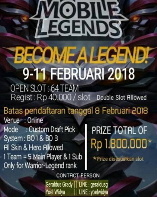 turnamen mobile legends become a legend februari 2018 poster