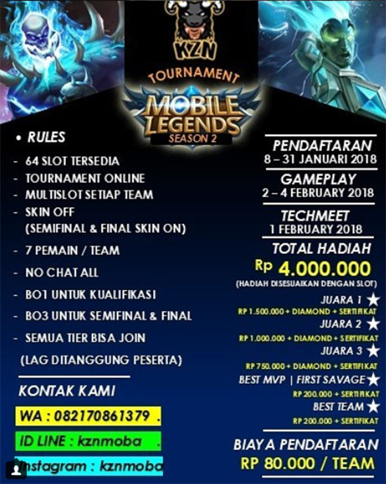 turnamen mobile legends kzn season 2 februari 2018 poster