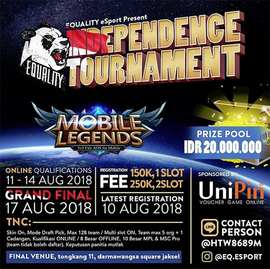 turnamen mobile legends equality esport rookie independence day agustus 2018 poster