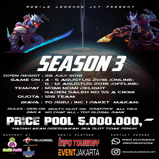 turnamen mobile legends jkt season 3 agustus 2018 poster