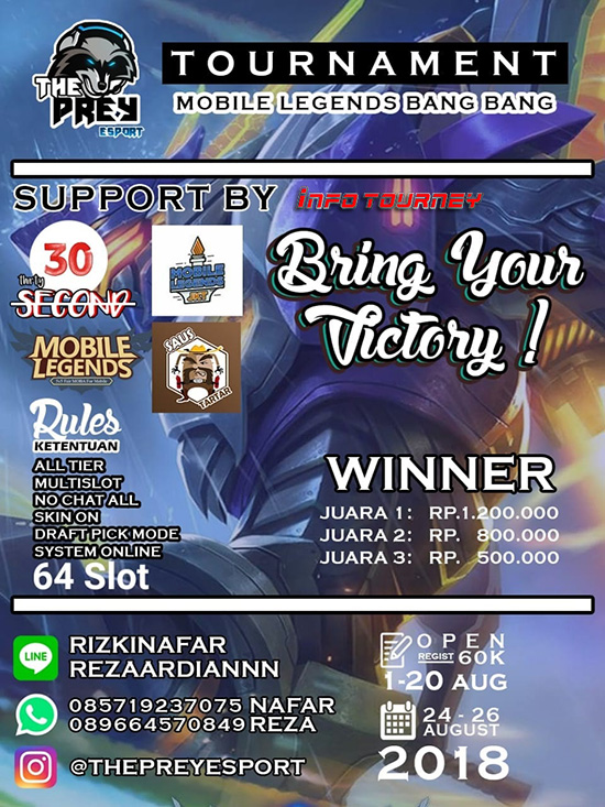 turnamen mobile legends theprey esport season 1 agustus 2018 poster