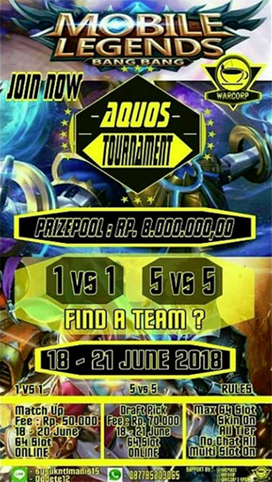 turnamen mobile legends aquos tournament season1 juni 2018 poster