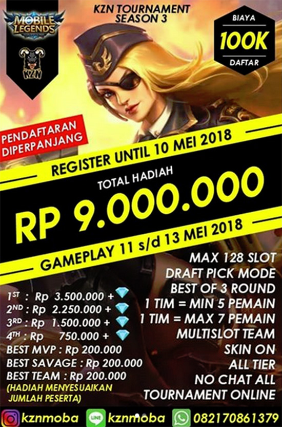 turnamen mobile legends kzn squad season 3 mei 2018 poster