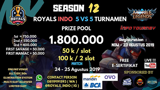 turnamen ml mole mobile legends agustus 2019 royals indo group season 12 logo
