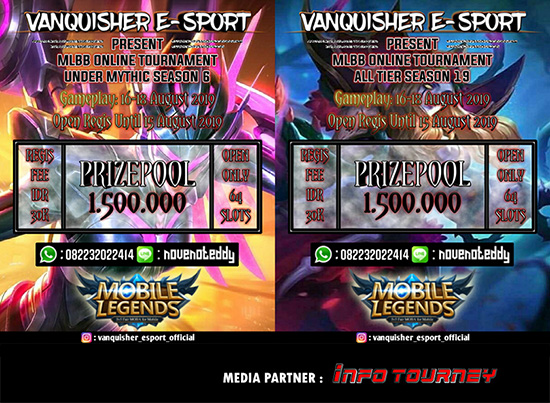 turnamen ml mole mobile legends agustus 2019 vanquisher esports poster