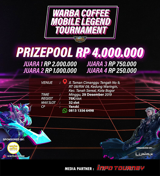 turnamen ml mole mobile legends desember 2019 warba coffee poster