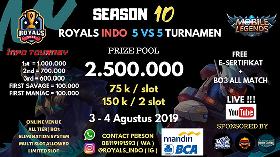 turnamen ml mole mobile legends agustus 2019 royals indo group season 10 logo