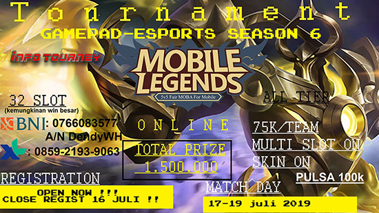 turnamen ml mole mobile legends juli 2019 gamepad esports season 6 logo