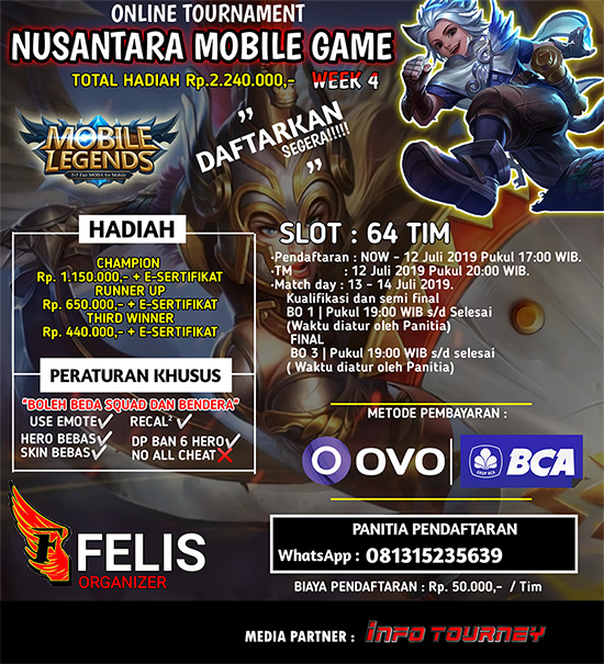 turnamen ml mole mobile legends juli 2019 nusantara mobile gaming week 4 poster