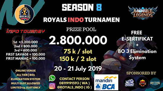 turnamen ml mole mobile legends juli 2019 royals indo group season 8 logo