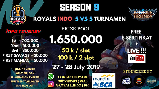 turnamen ml mole mobile legends juli 2019 royals indo group season 9 logo
