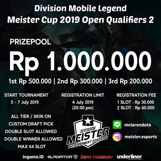 turnamen ml mole mobile legends juli 2019 meister division cup 2019 open qualifiers 2 poster