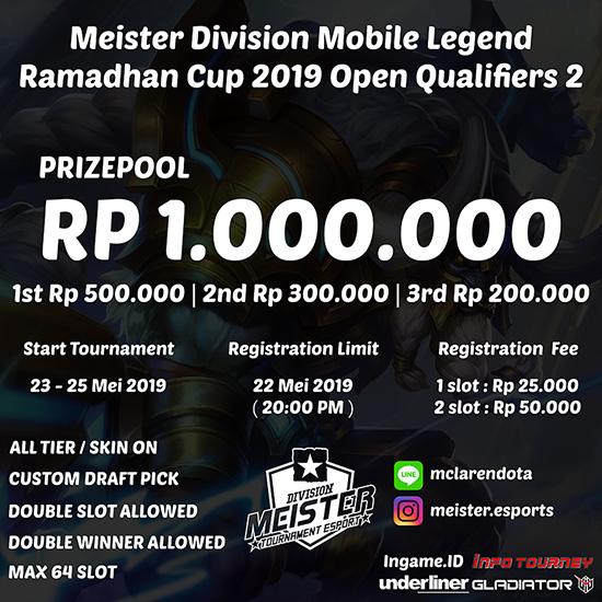 turnamen ml mole mobile legends meister division ramadhan cup 2019 open qualifiers 2 mei 2019 poster